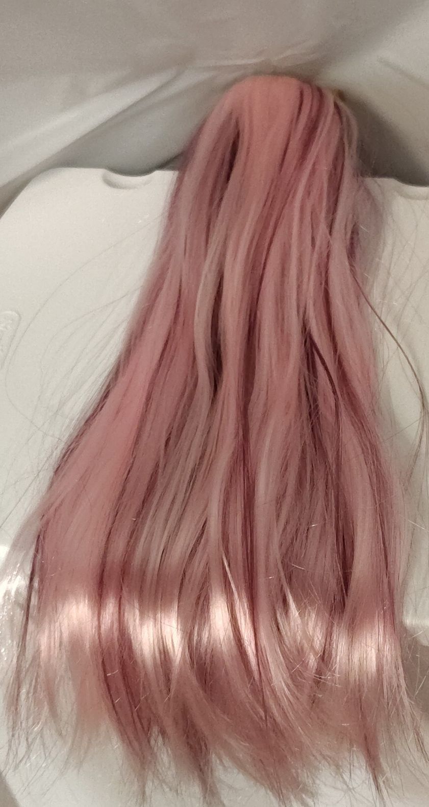 Beautiful Custom Ooak Re-rooted Barbie Doll Head Long Pink Hair