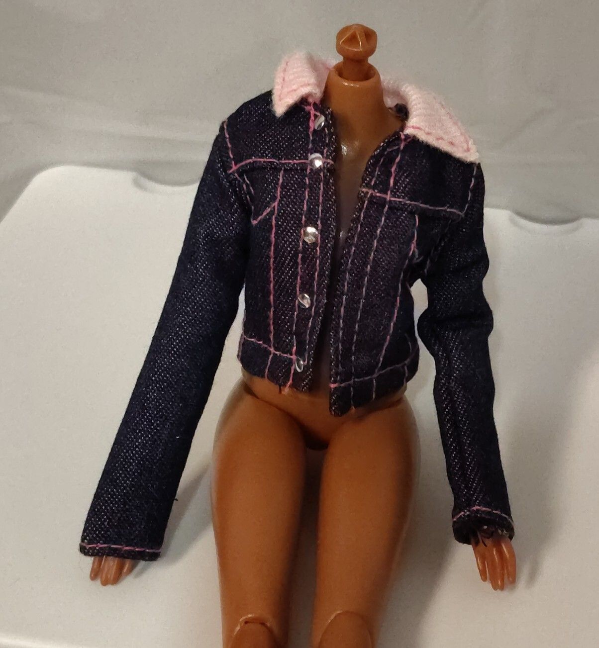 Vintage My Scene Barbie Blue Denim Jacket Pink Collar